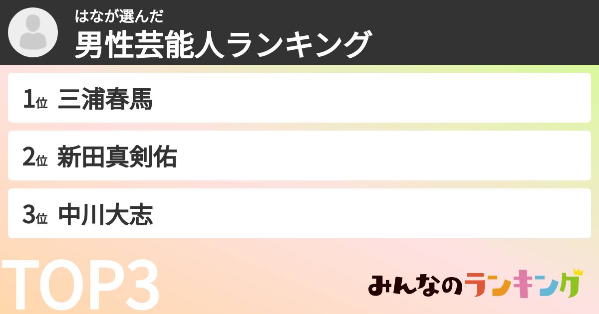 はなさんの「男性芸能人ランキング」