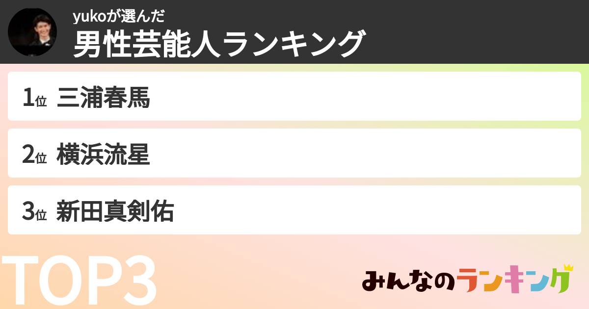 yukoさんの「男性芸能人ランキング」