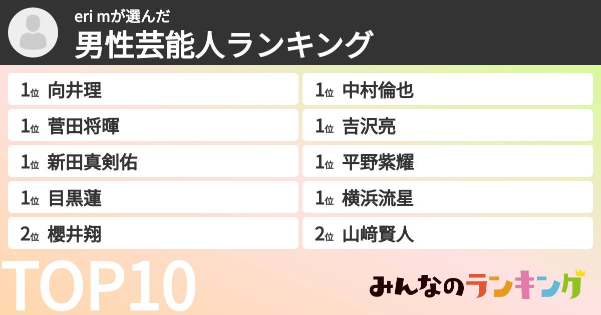 eri mさんの「男性芸能人ランキング」
