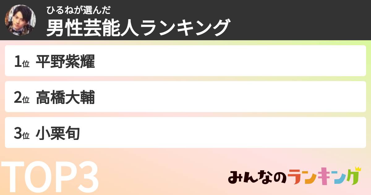 ひるねさんの「男性芸能人ランキング」