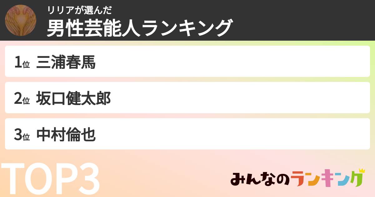 リリアさんの「男性芸能人ランキング」
