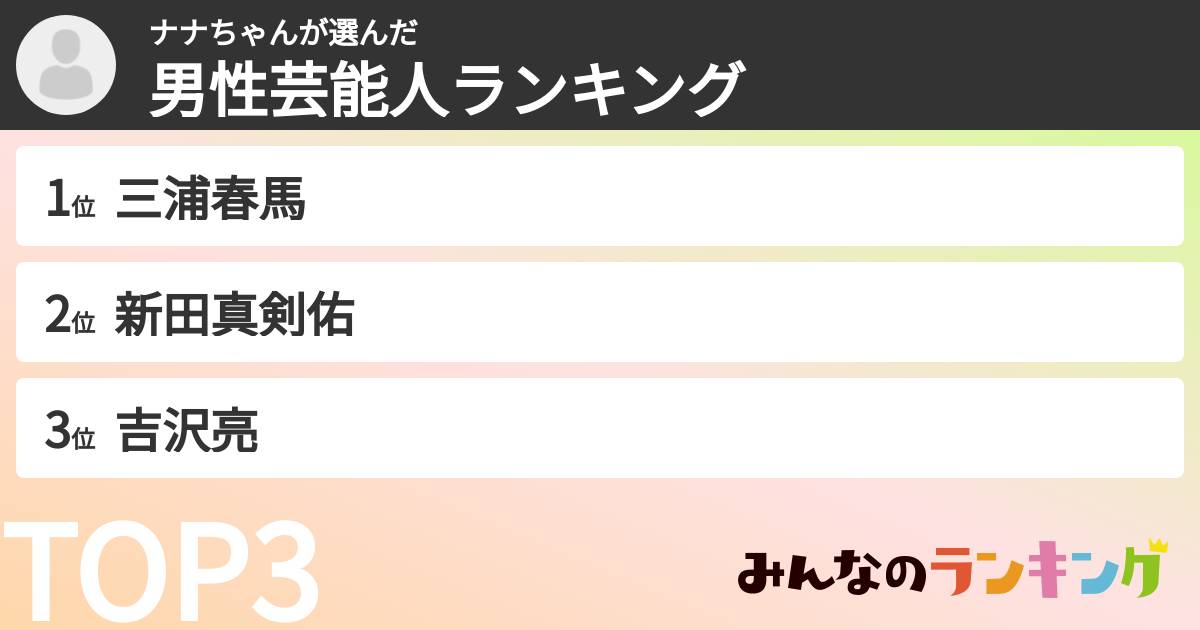 ナナちゃんさんの「男性芸能人ランキング」