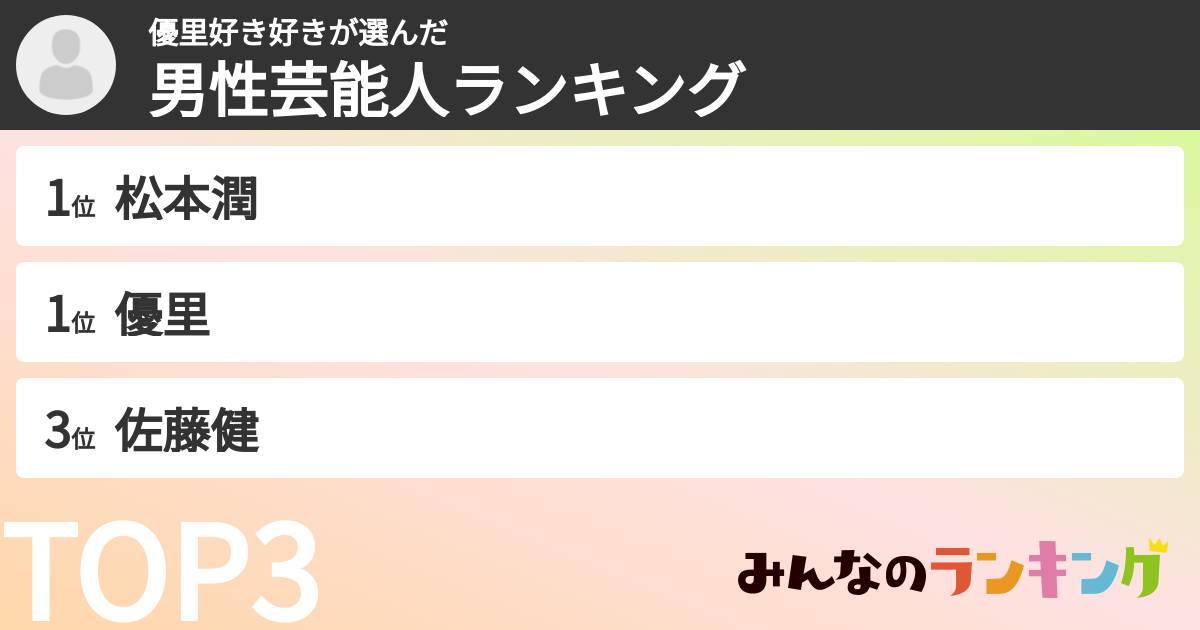 優里好き好きさんの「男性芸能人ランキング」