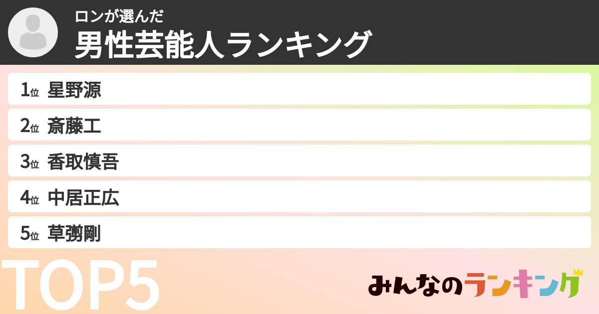 ロンさんの「男性芸能人ランキング」