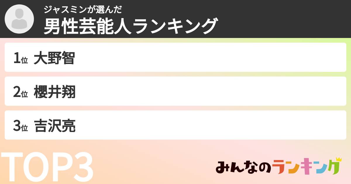 ジャスミンさんの「男性芸能人ランキング」
