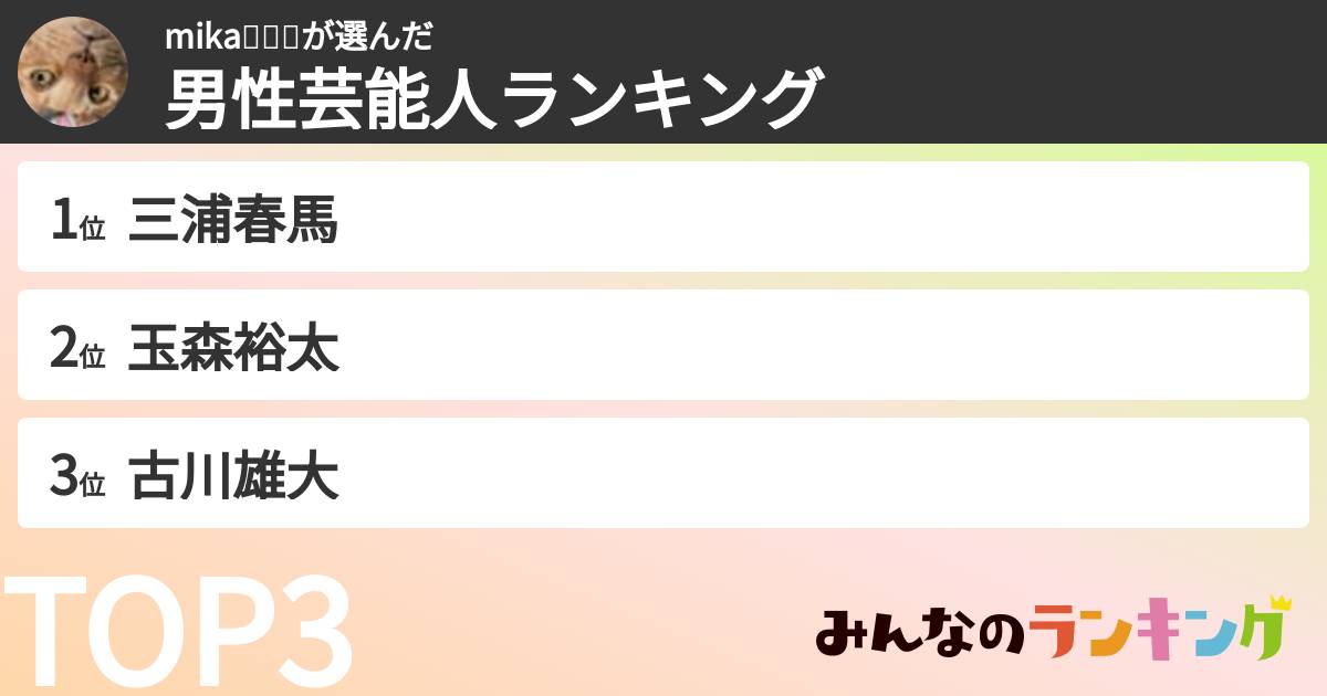 mika⚡️🥺⚡️さんの「男性芸能人ランキング」