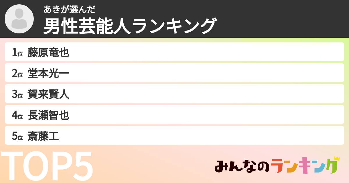 あきさんの「男性芸能人ランキング」