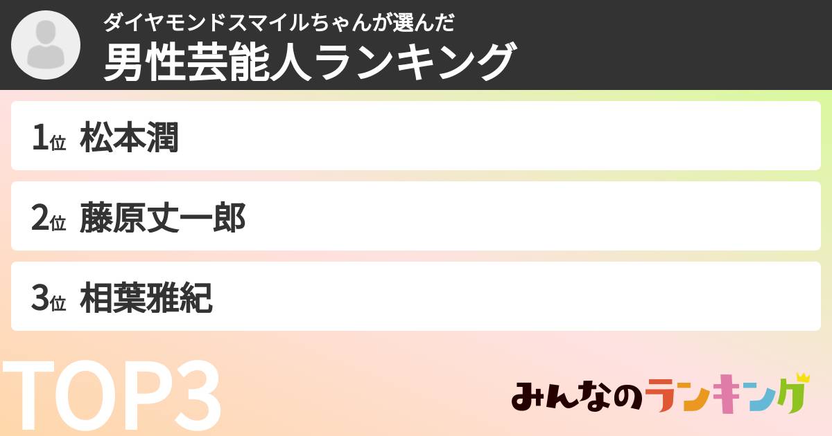 ダイヤモンドスマイルちゃんさんの「男性芸能人ランキング」