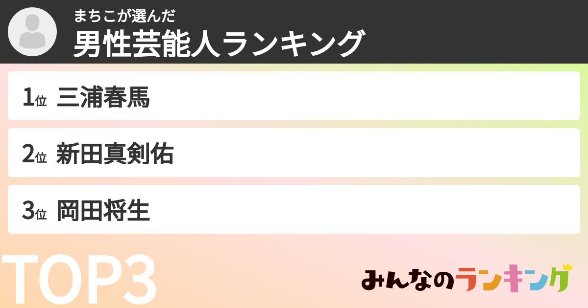 まちこさんの「男性芸能人ランキング」