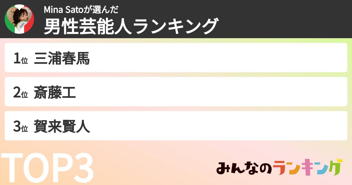 Mina Satoさんの「男性芸能人ランキング」