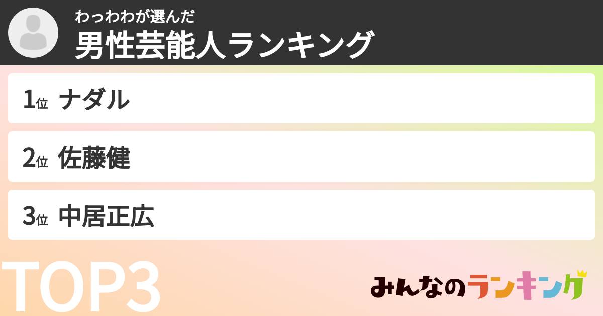 わっわわさんの「男性芸能人ランキング」