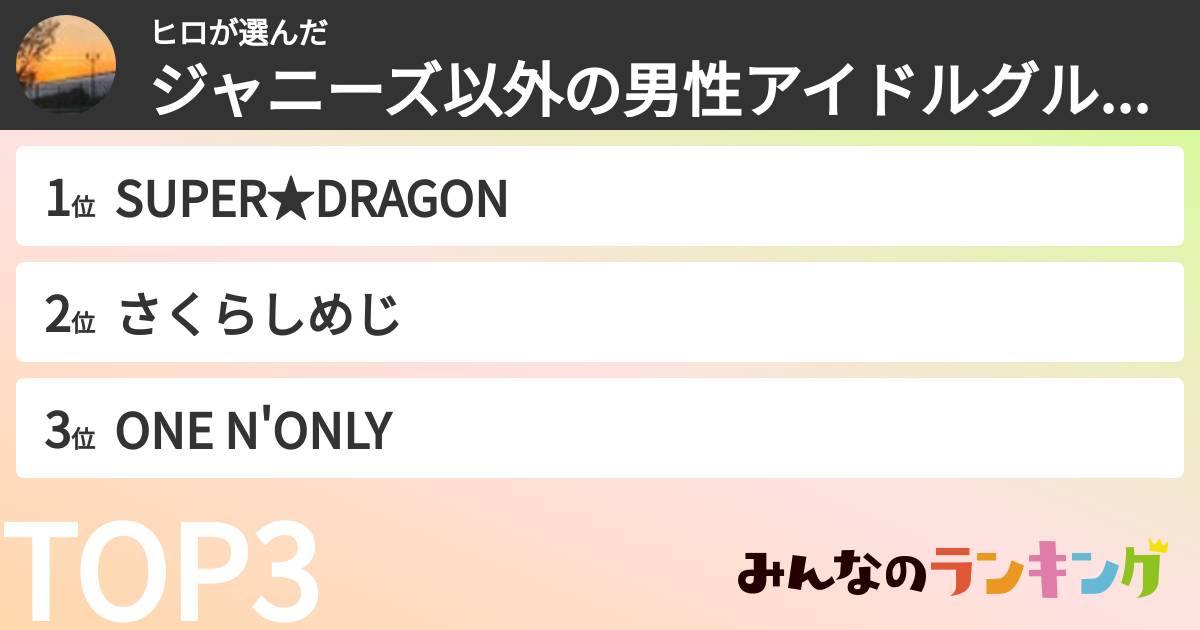 ヒロさんの「ジャニーズ以外の男性アイドルグループランキング」