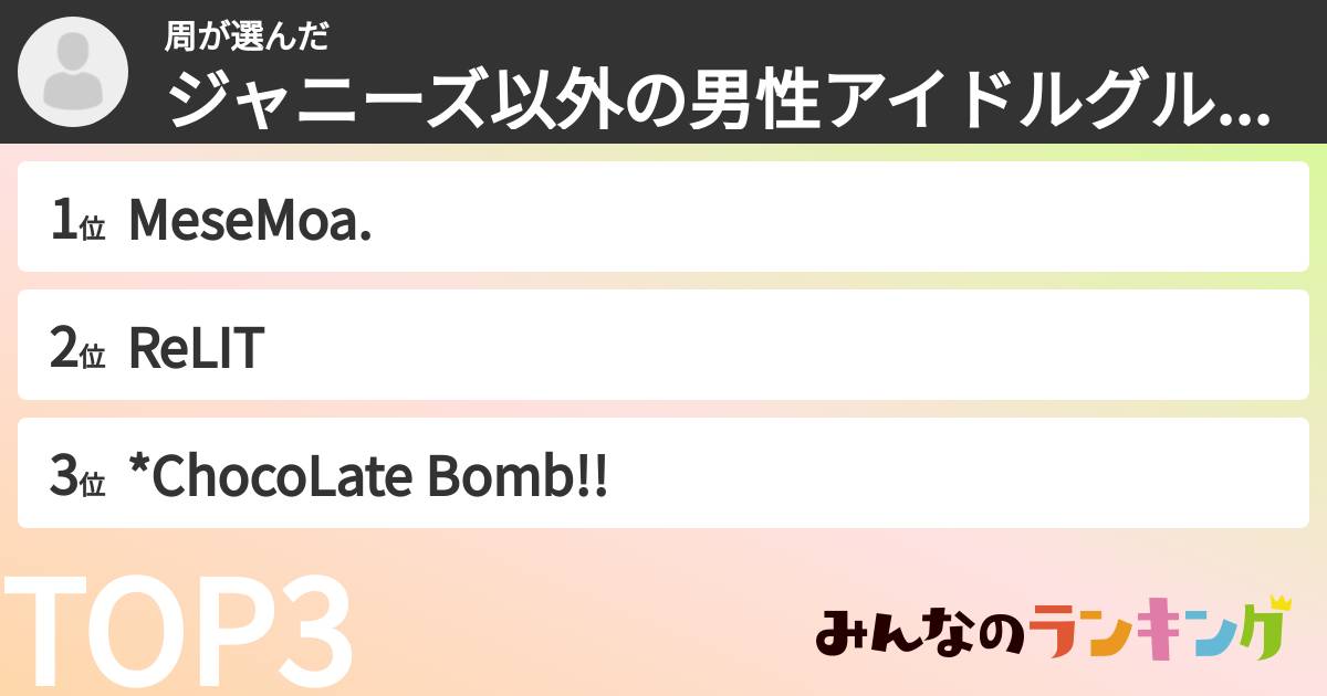 周さんの「ジャニーズ以外の男性アイドルグループランキング」