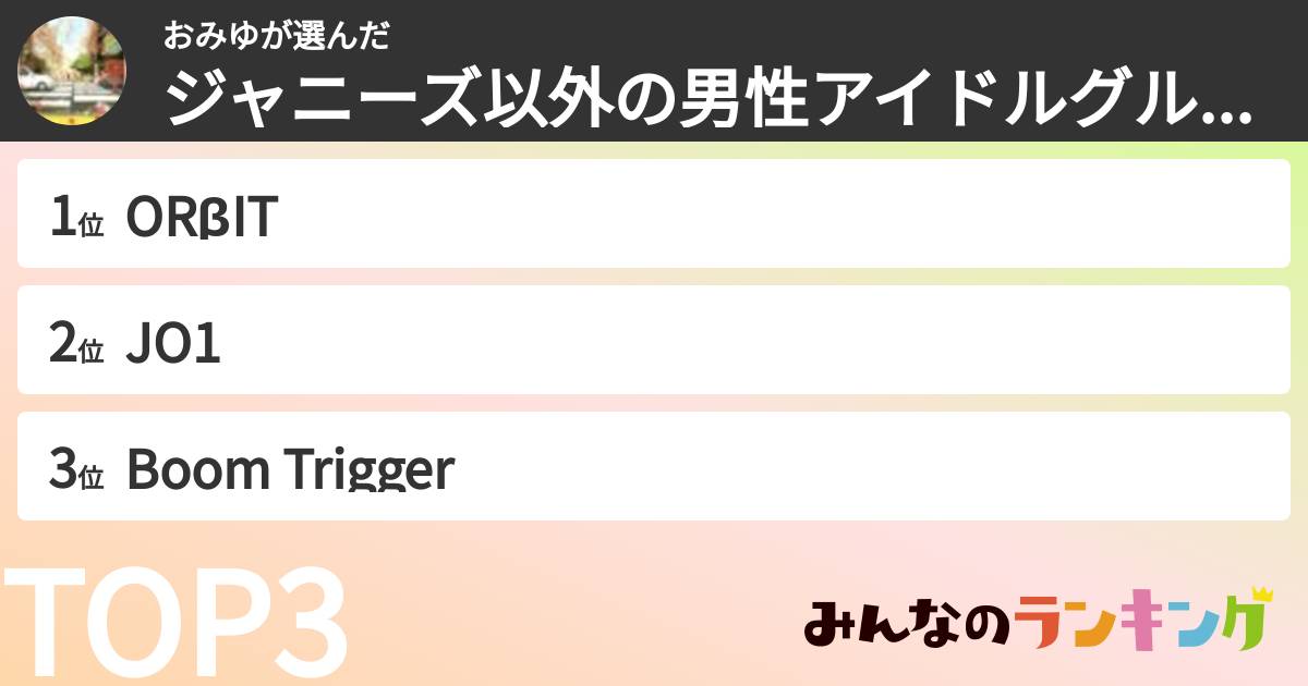 おみゆさんの「ジャニーズ以外の男性アイドルグループランキング」