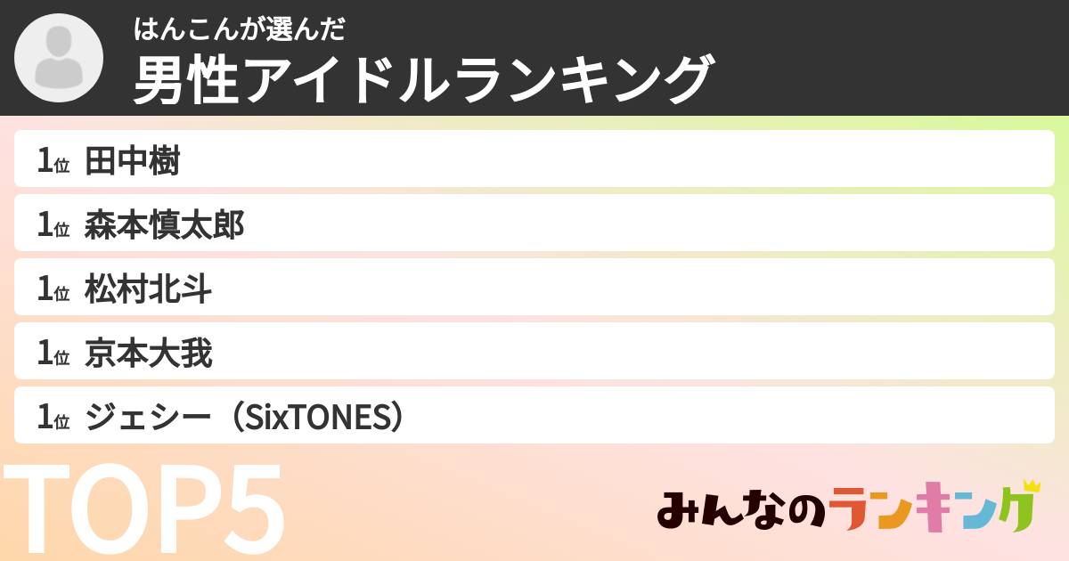 はんこんさんの「男性アイドルランキング」