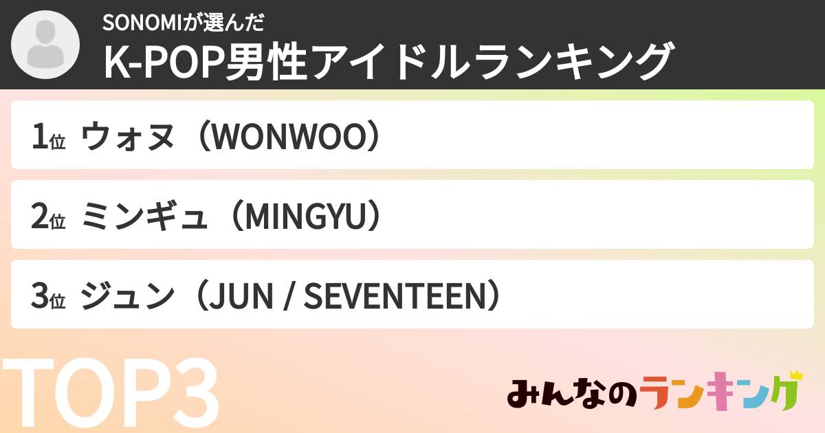 SONOMIさんの「K-POP男性アイドルランキング」