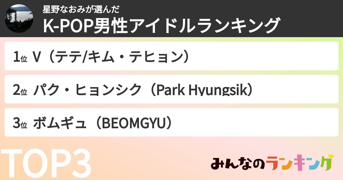 星野なおみさんの「K-POP男性アイドルランキング」