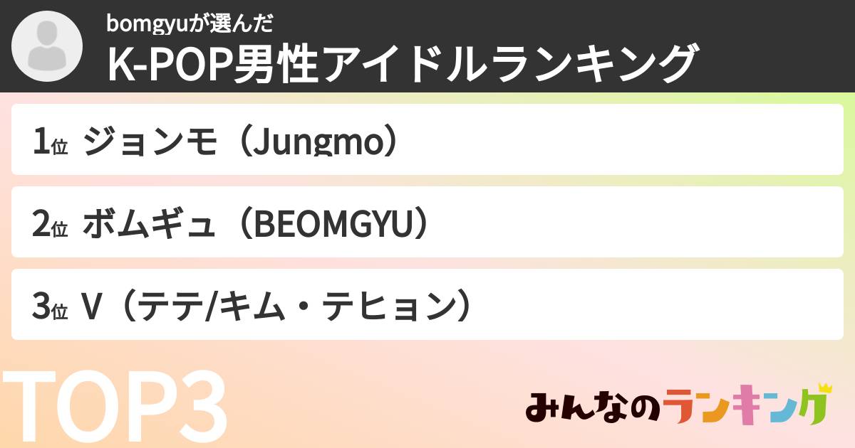 bomgyuさんの「K-POP男性アイドルランキング」