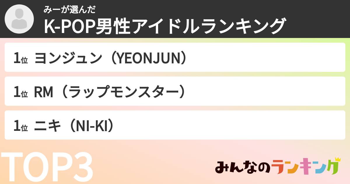 みーさんの「K-POP男性アイドルランキング」