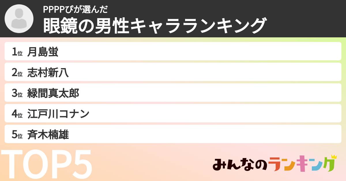 PPPPぴさんの「眼鏡の男性キャラランキング」