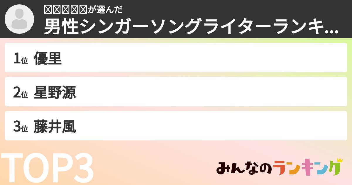 𝘒𝘢𝘯𝘰𝘯さんの「男性シンガーソングライターランキング」