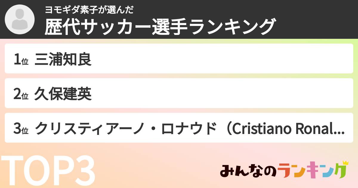 ヨモギダ素子さんの「歴代サッカー選手ランキング」