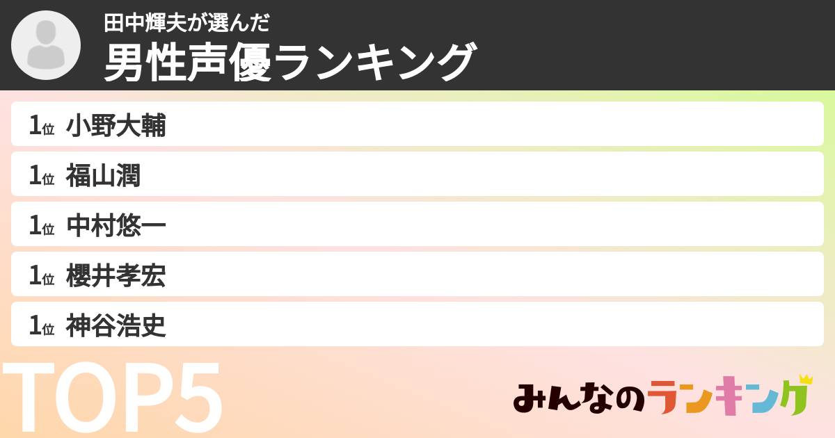 田中輝夫さんの「男性声優ランキング」