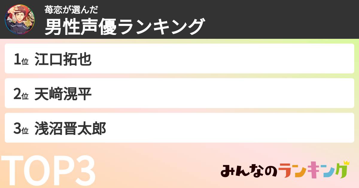 苺恋さんの「男性声優ランキング」
