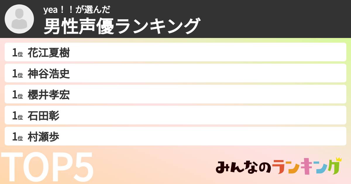 yea!!さんの「男性声優ランキング」
