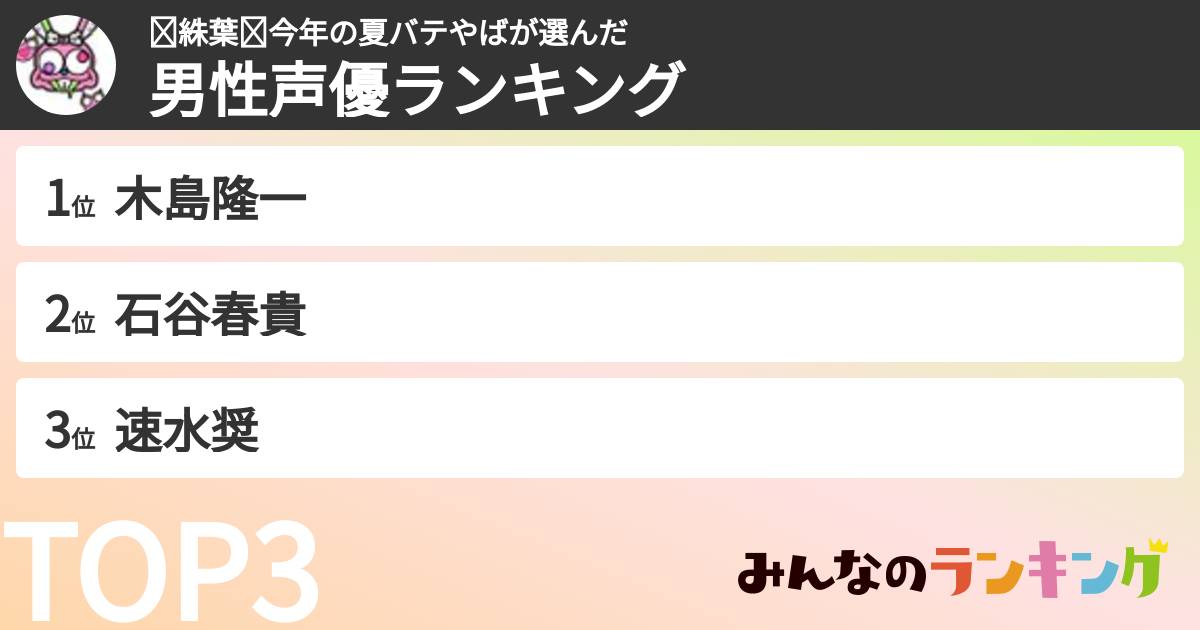 ♔絑葉♔今年の夏バテやばさんの「男性声優ランキング」