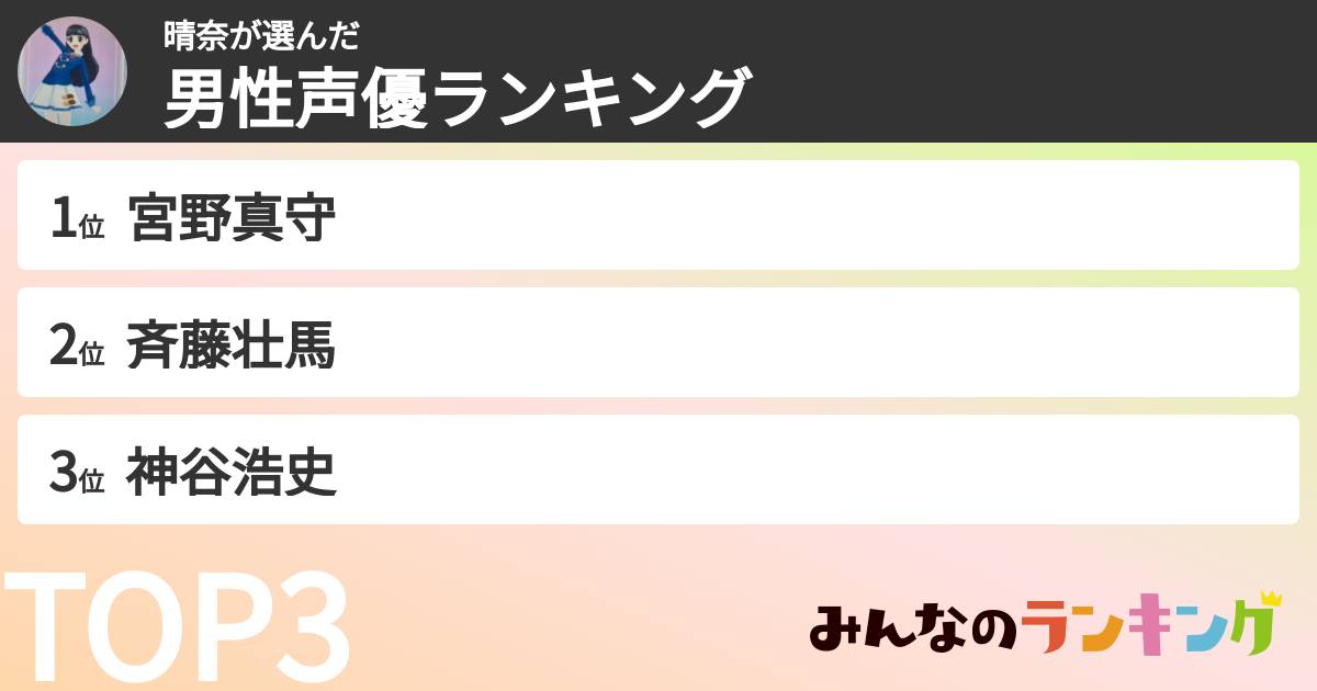 晴奈さんの「男性声優ランキング」