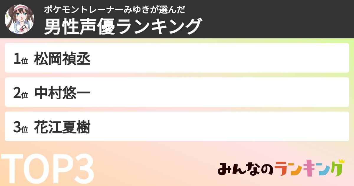 ポケモントレーナーみゆきさんの「男性声優ランキング」