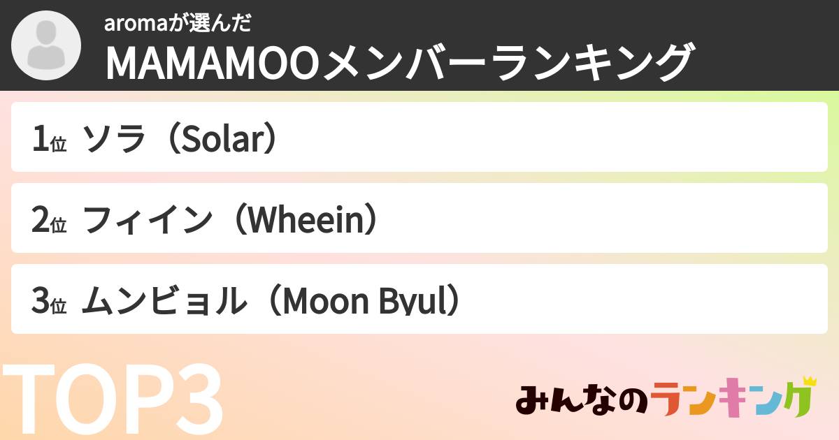 aromaさんの「MAMAMOOメンバーランキング」