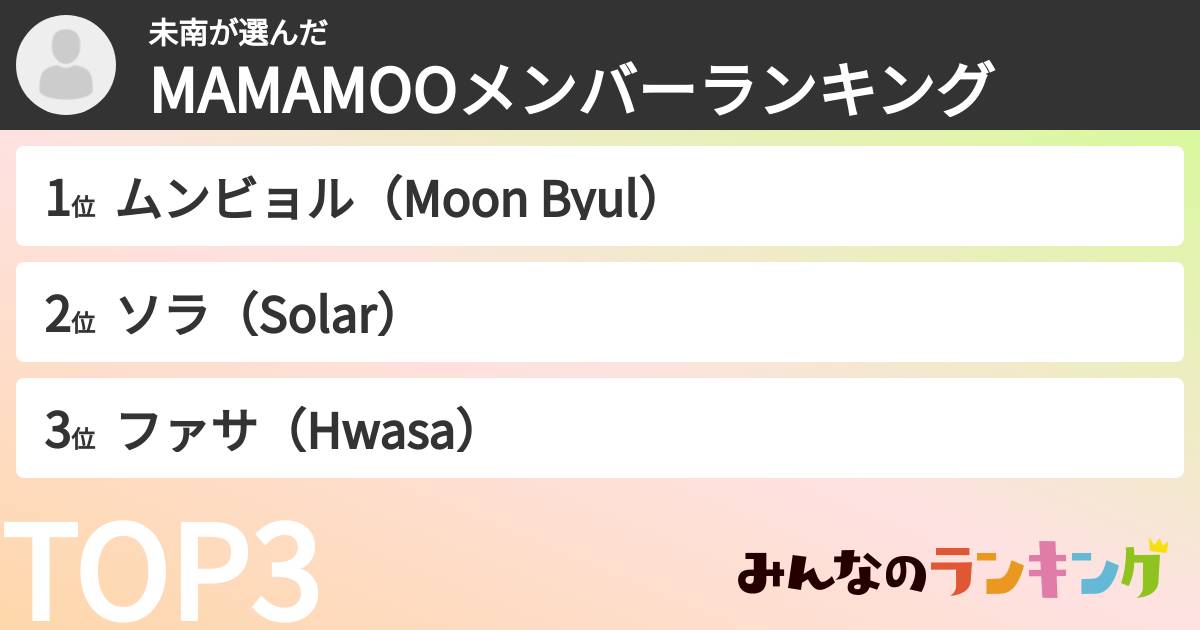 未南さんの「MAMAMOOメンバーランキング」