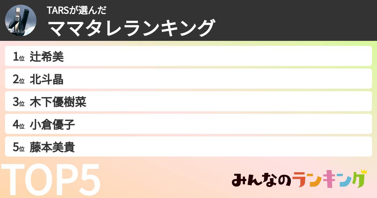 TARSさんの「ママタレランキング」
