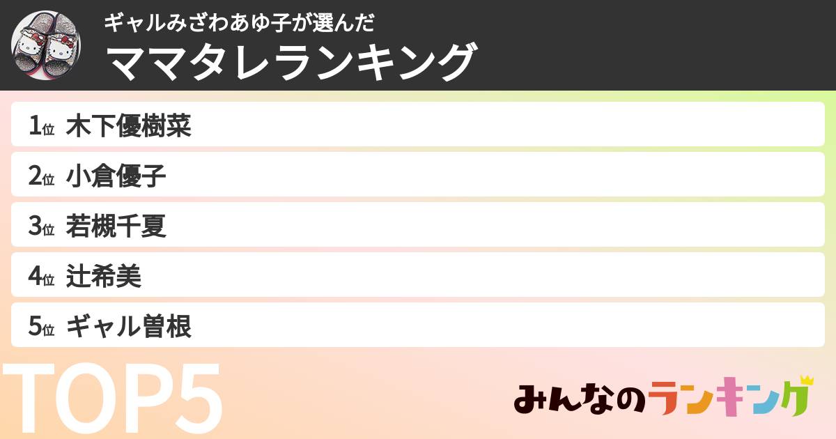ギャルみざわあゆ子さんの「ママタレランキング」