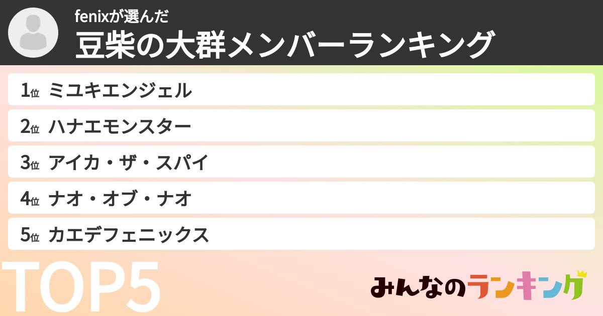 fenixさんの「豆柴の大群メンバーランキング」