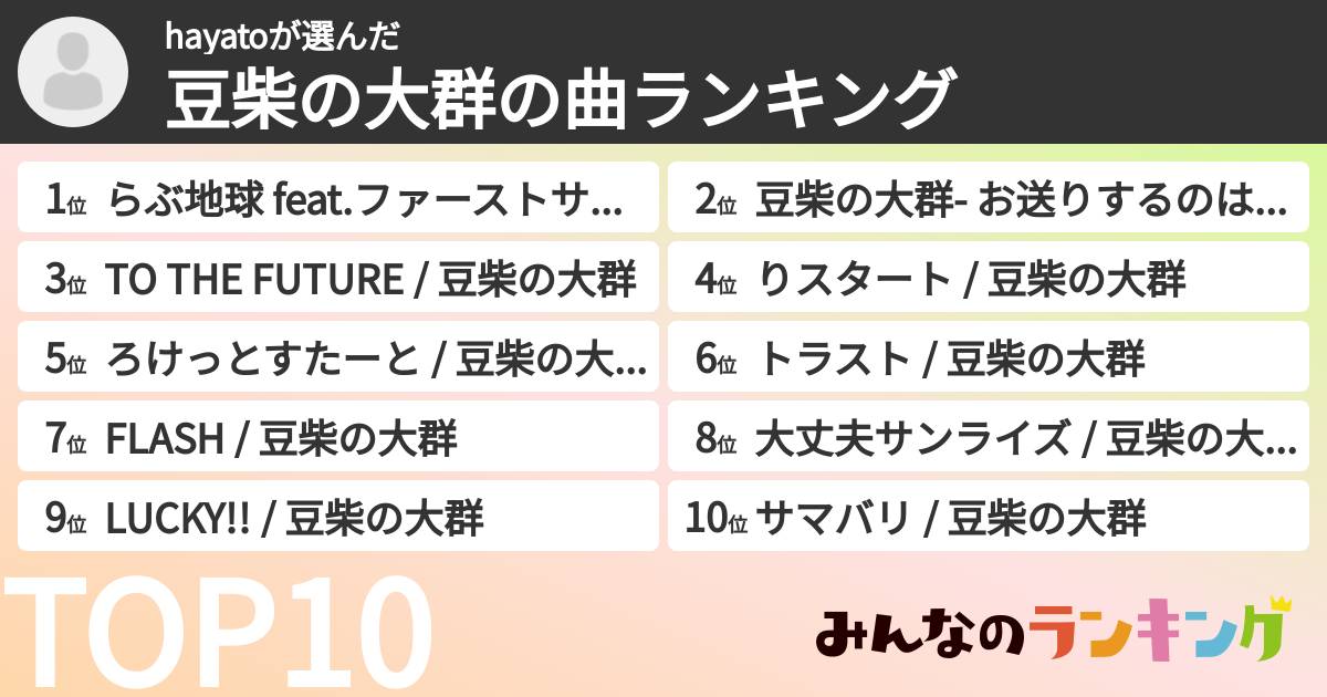 hayatoさんの「豆柴の大群の曲ランキング」