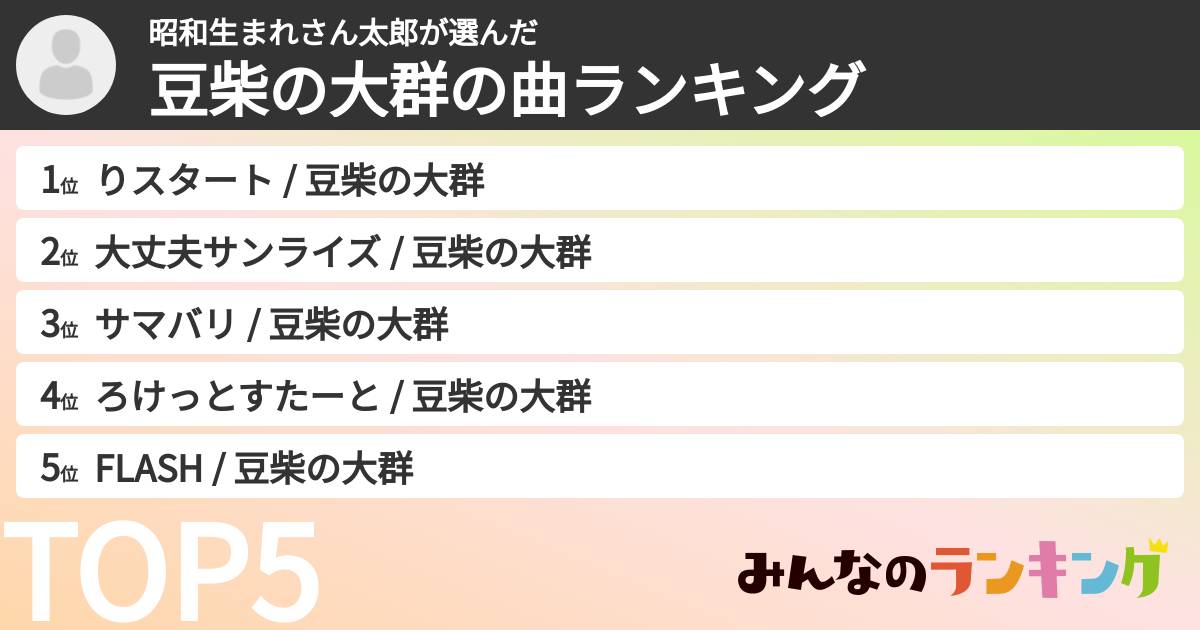昭和生まれさん太郎さんの「豆柴の大群の曲ランキング」