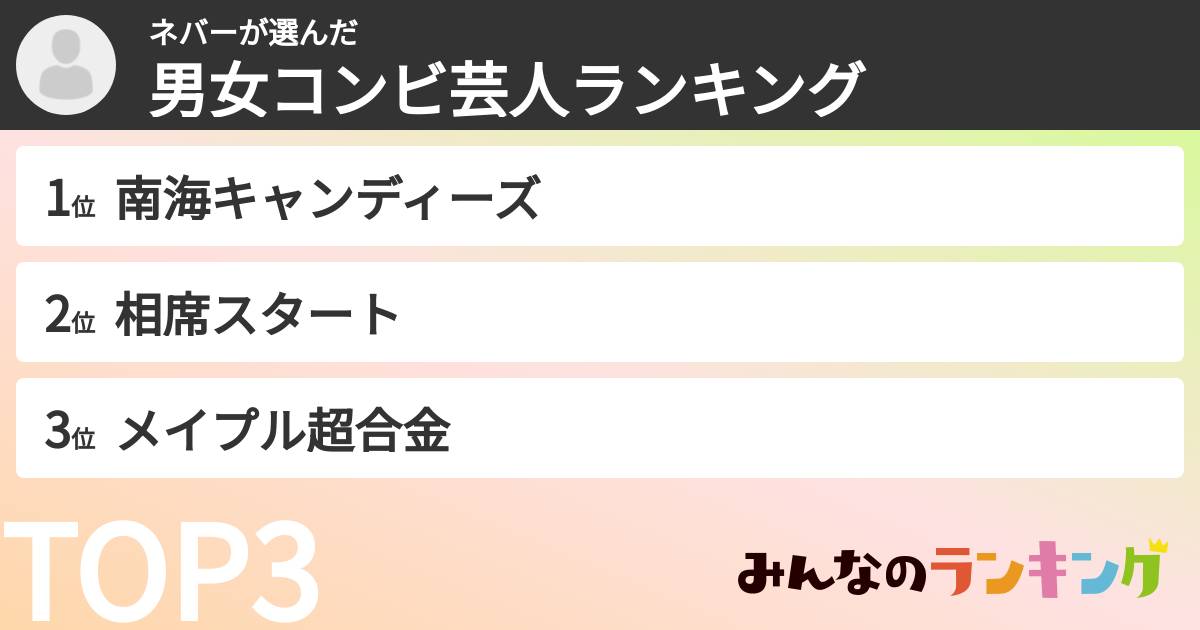 ネバーさんの「男女コンビ芸人ランキング」