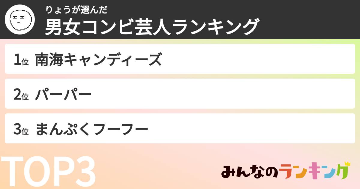 りょうさんの「男女コンビ芸人ランキング」