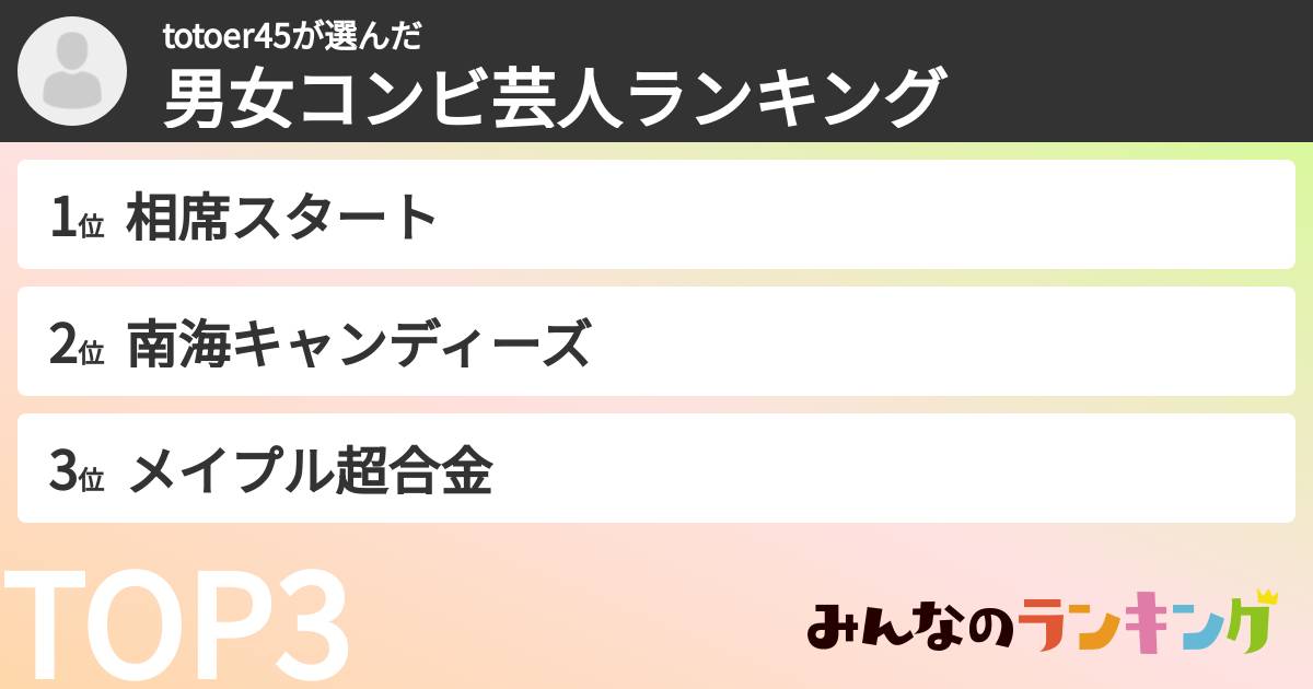 totoer45さんの「男女コンビ芸人ランキング」