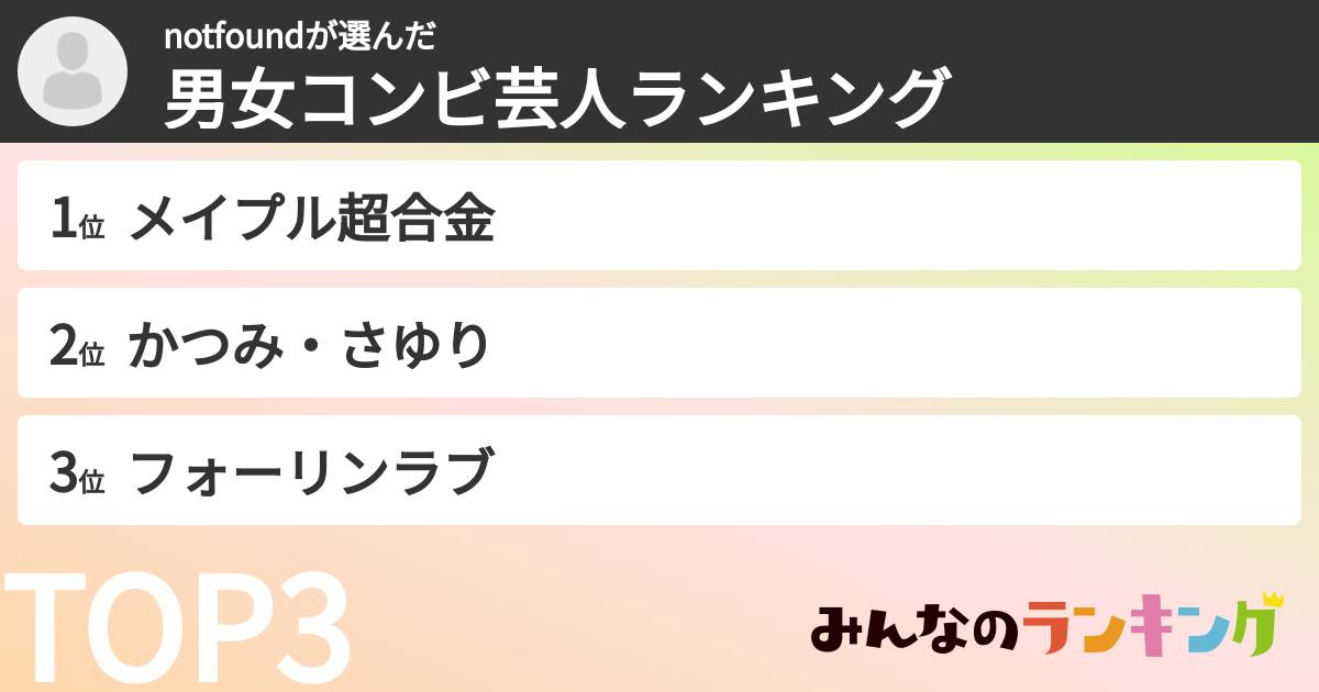 notfoundさんの「男女コンビ芸人ランキング」