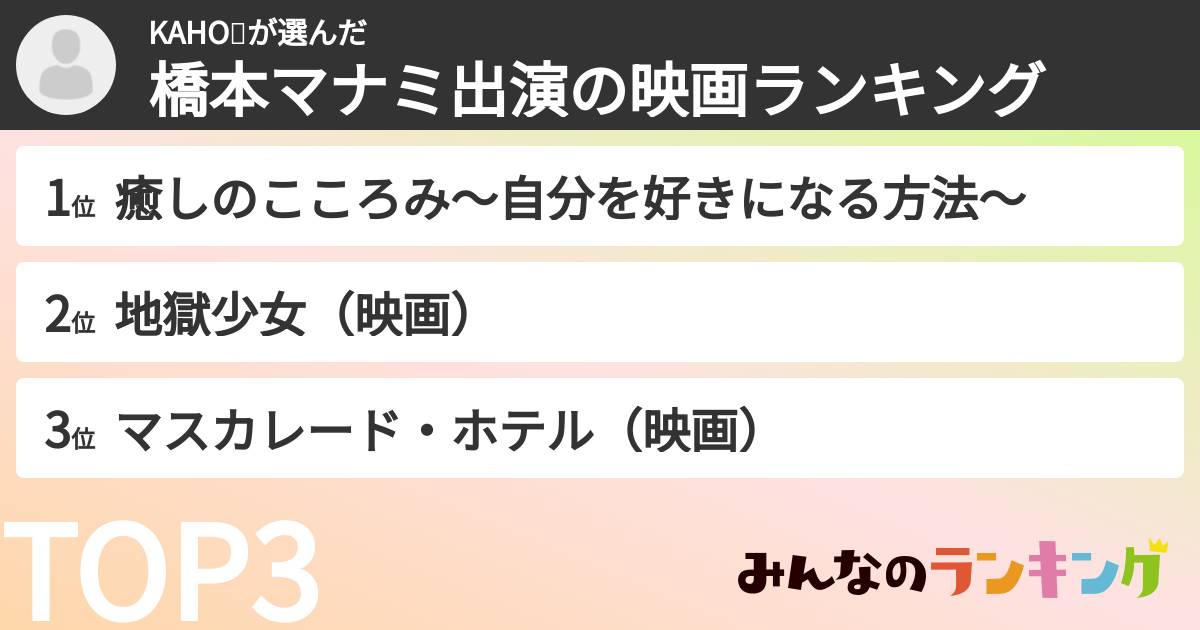 KAHO💘さんの「橋本マナミ出演の映画ランキング」
