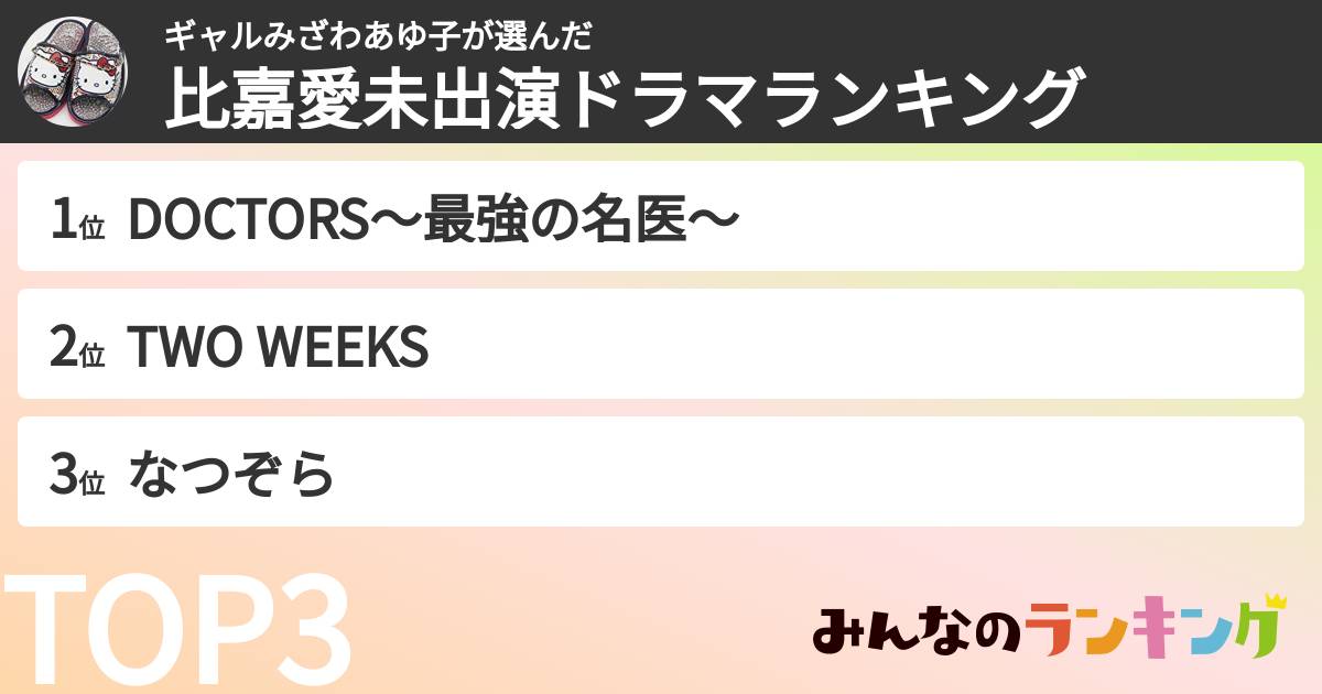 ギャルみざわあゆ子さんの「比嘉愛未出演ドラマランキング」