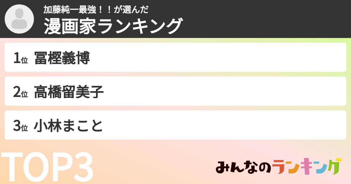 加藤純一最強！！さんの「漫画家ランキング」