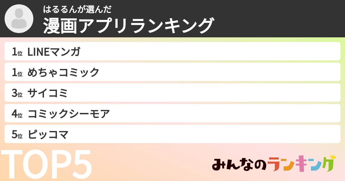 はるるんさんの「漫画アプリランキング」