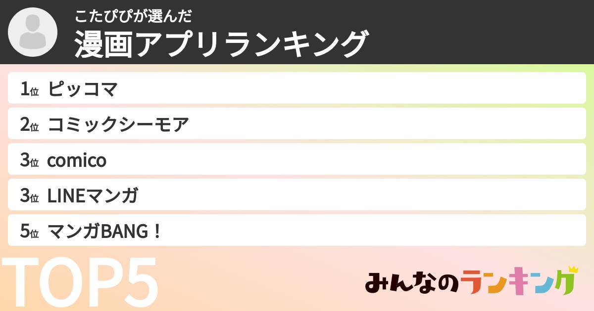 こたぴぴさんの「漫画アプリランキング」