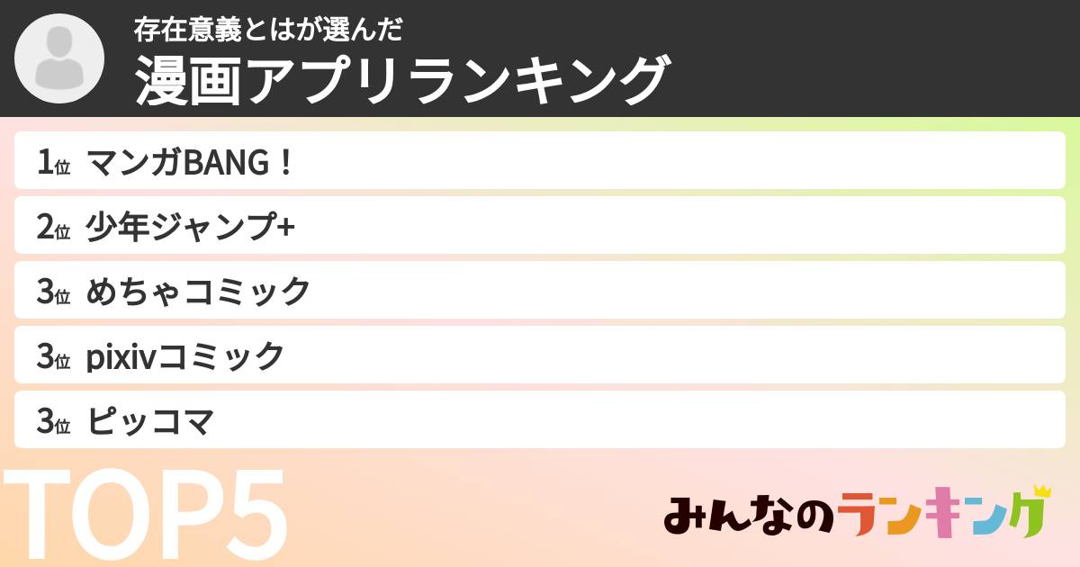 存在意義とはさんの「漫画アプリランキング」