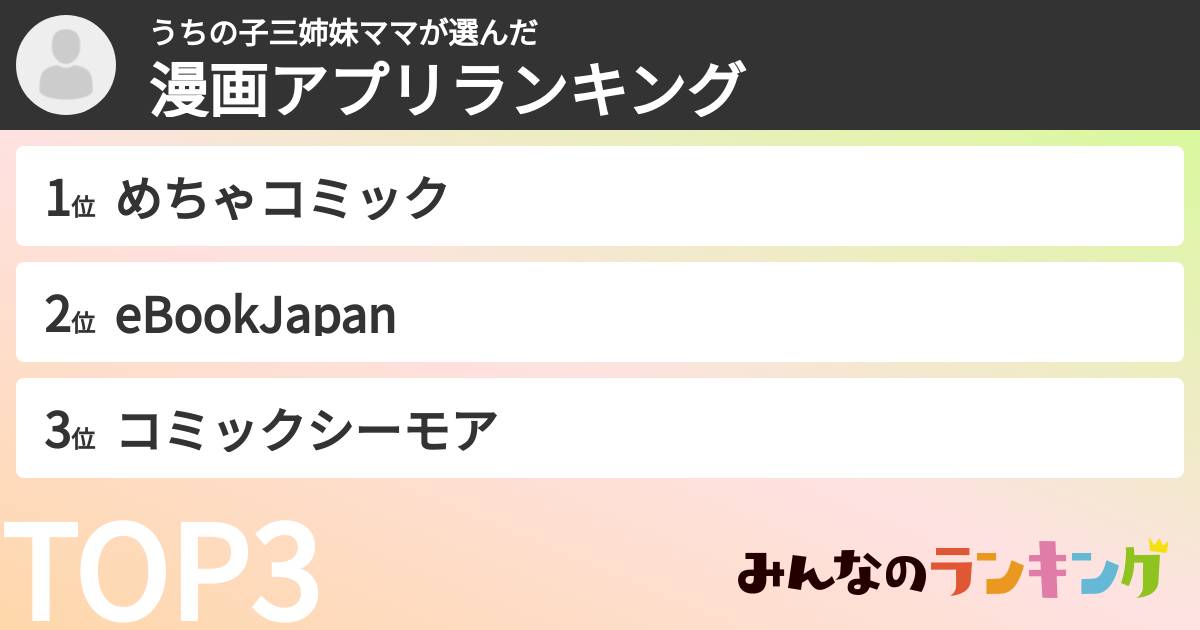 うちの子三姉妹ママさんの「漫画アプリランキング」